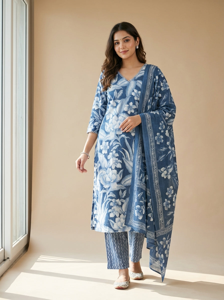 Neel Floral Cotton Suit Set