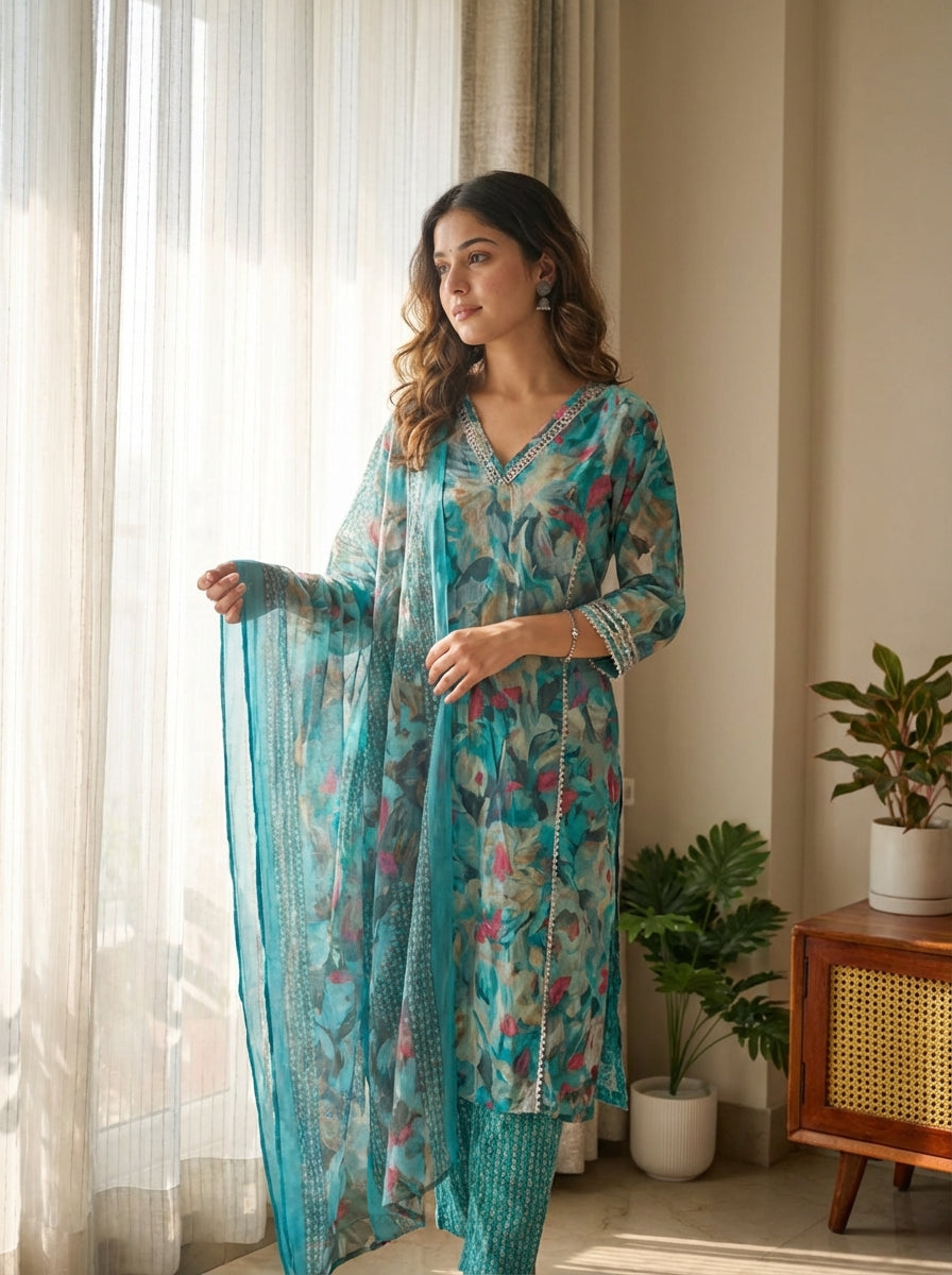 Sukoon Blue Cotton Suit Set