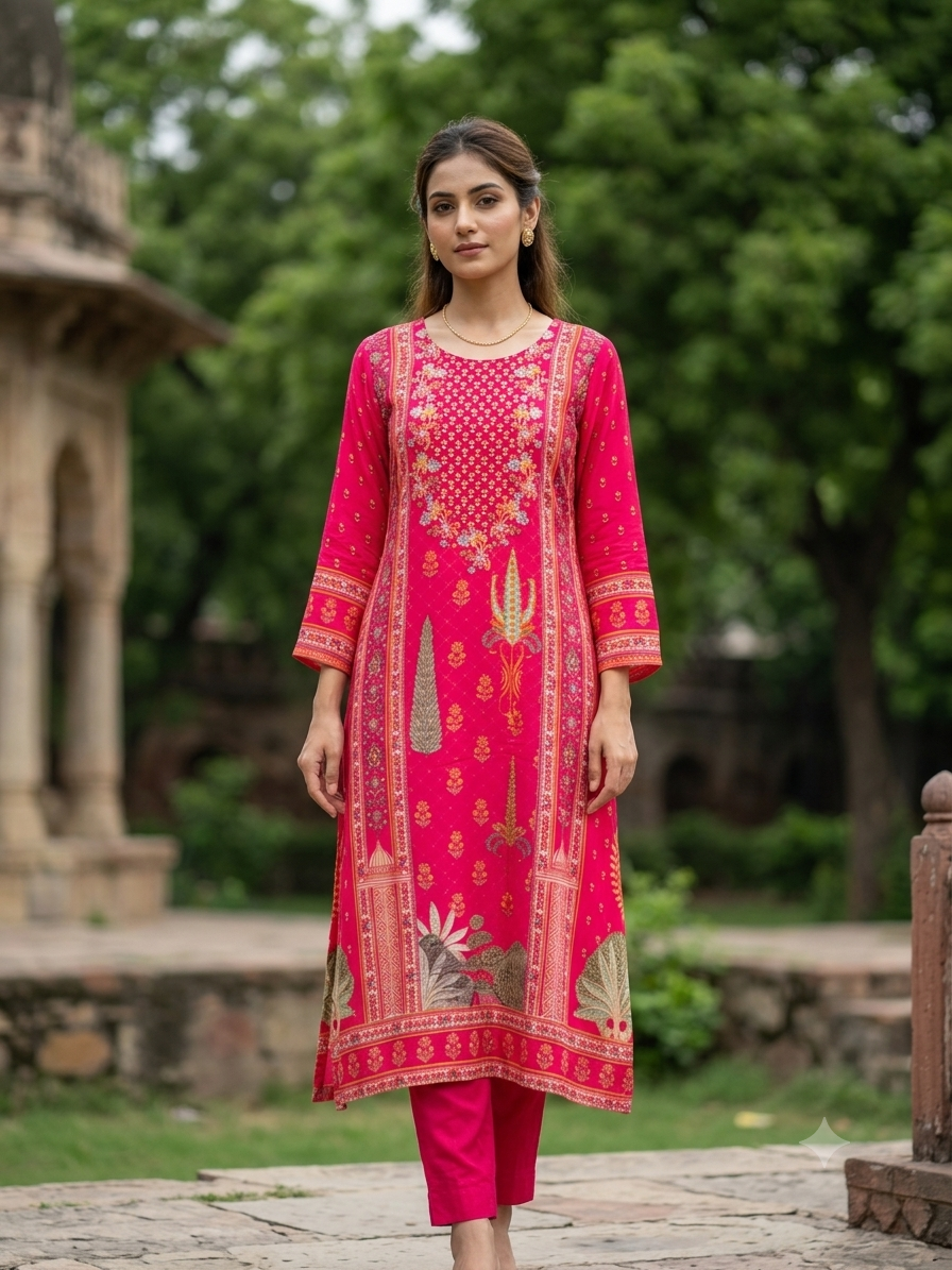 The Rani Pink Floral Print Kurta Set