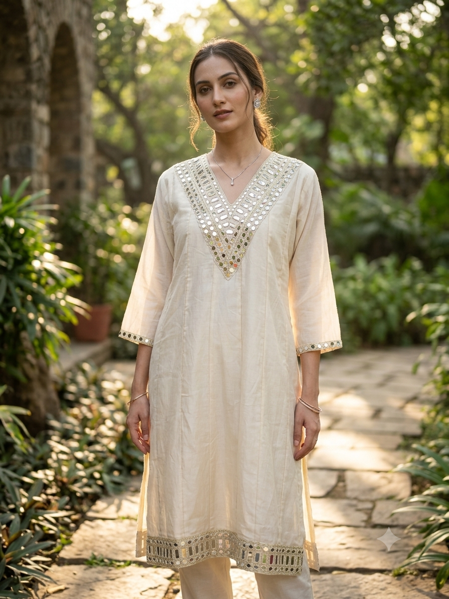 The Ivory Shisha Mirror Work Kurta Set