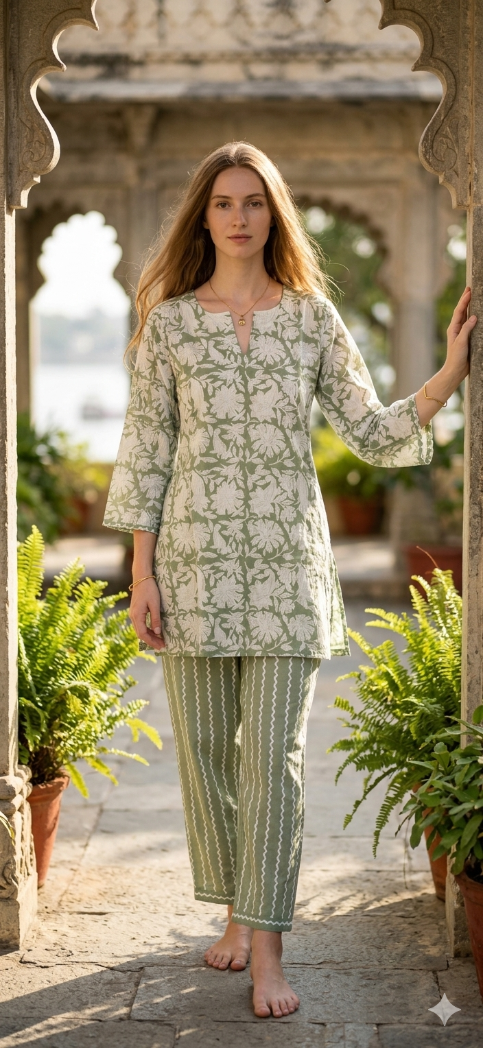 Kiara Sage Green & White Floral Co-ord Set