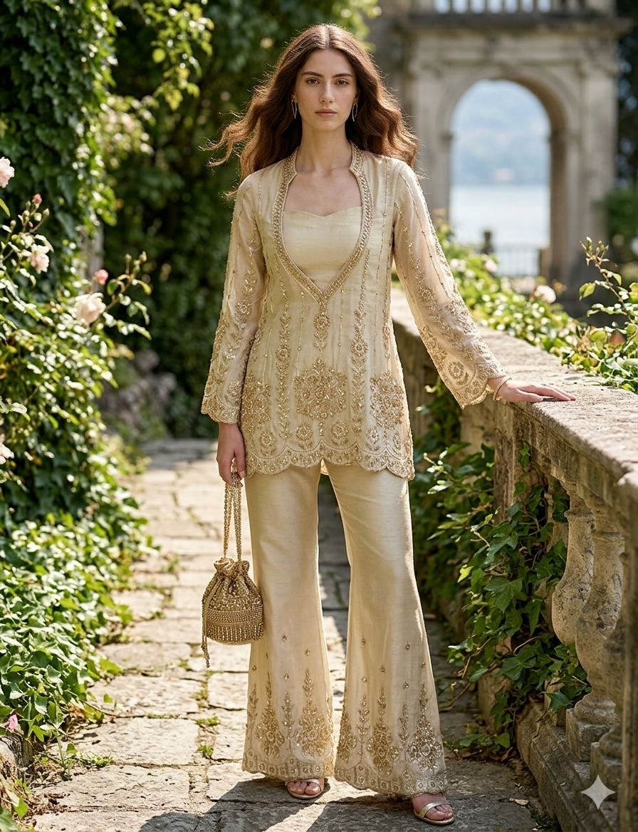 Charu Ivory & Gold Sharara Set