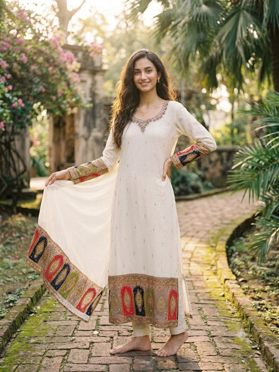 🤍 Ivory Rangoli Embroidered Kurta Set