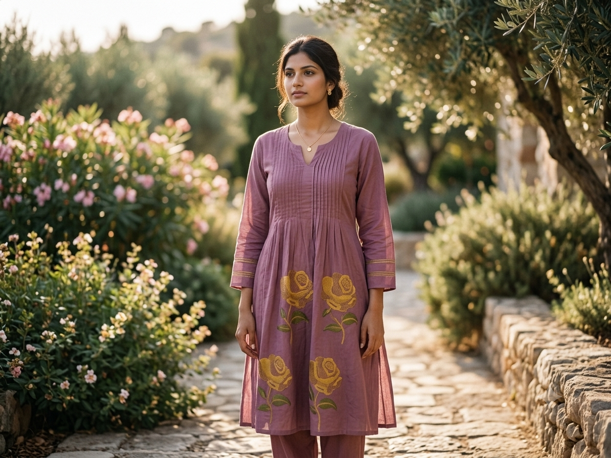 The Dusty Plum Rose Pintuck Anarkali Suit set