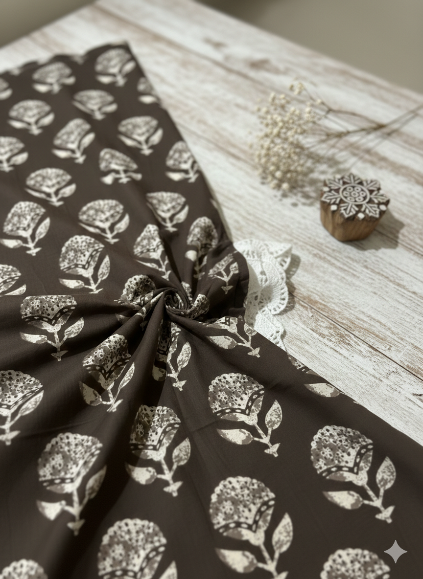 Mocha Ivory Blossom Cotton