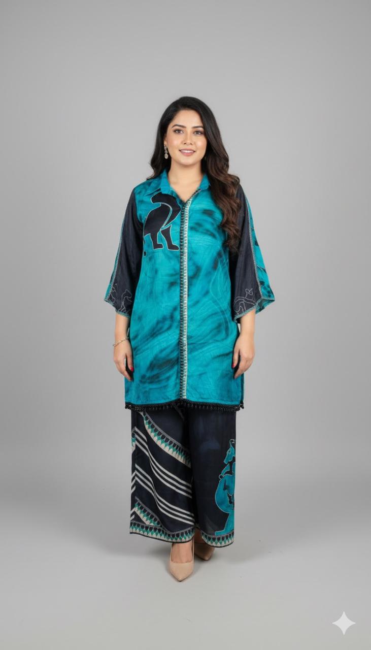 The Teal Panther Printed Shirt Tunic