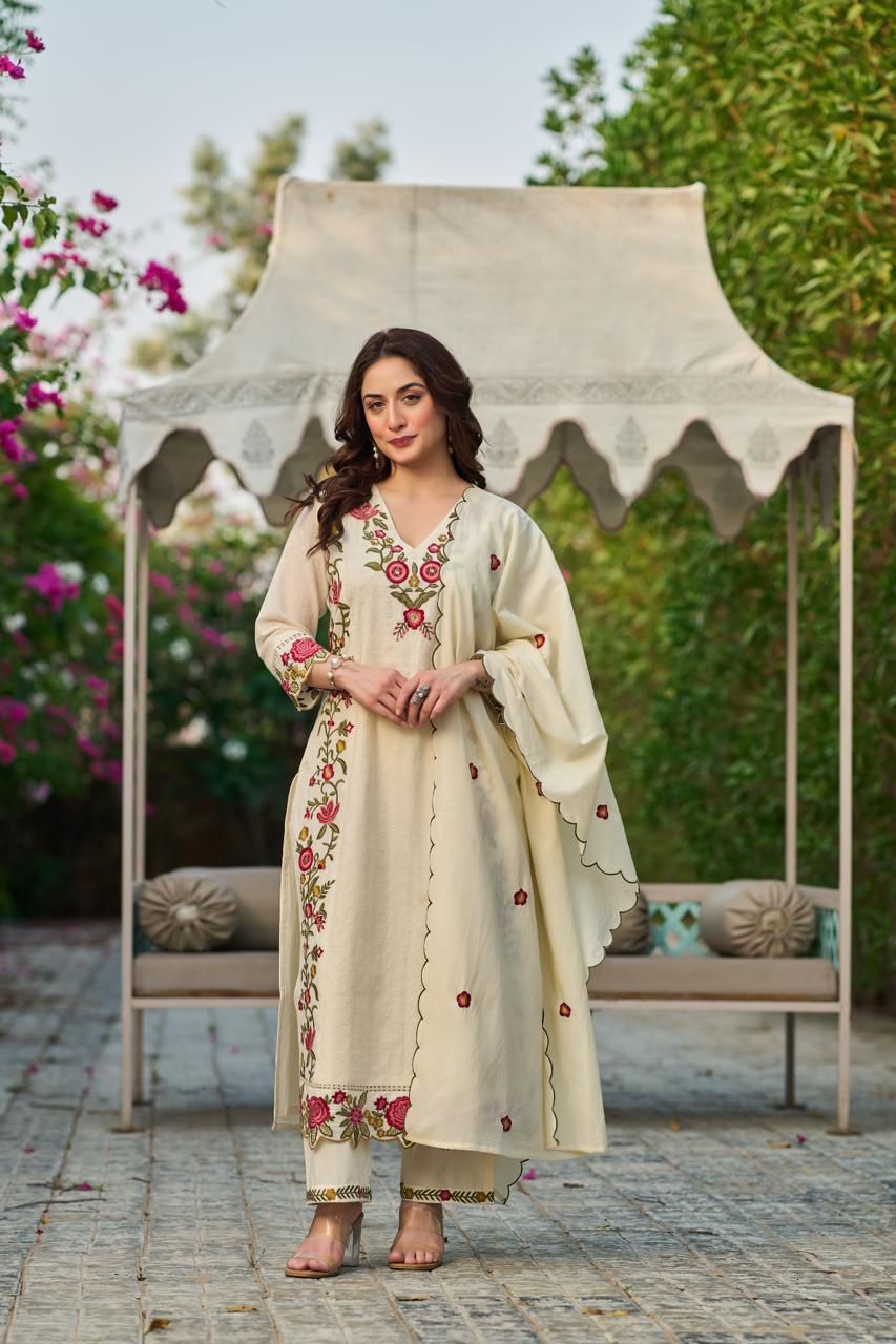 Afreen Ivory & Rose Embroidered Suit Set
