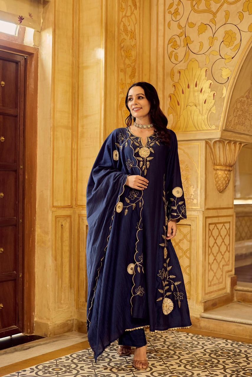 Mehrunissa Midnight Navy & Gold Anarkali Set