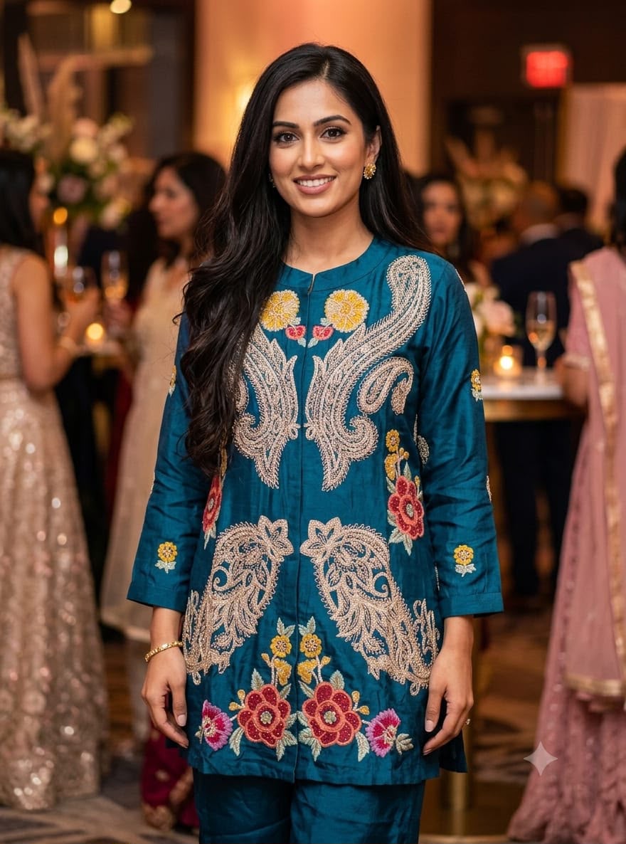 The Peacock Teal Paisley Zardozi Co-ord set