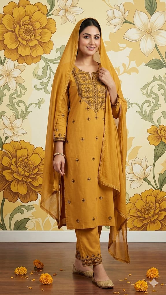 The Mustard Yellow Geometric Tribal Suit Set