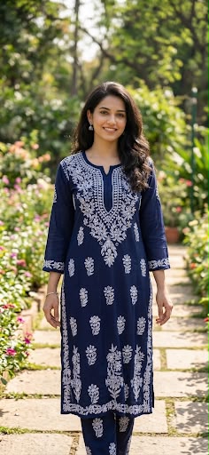 Monochrome Midnight Floral Threadwork Suit
