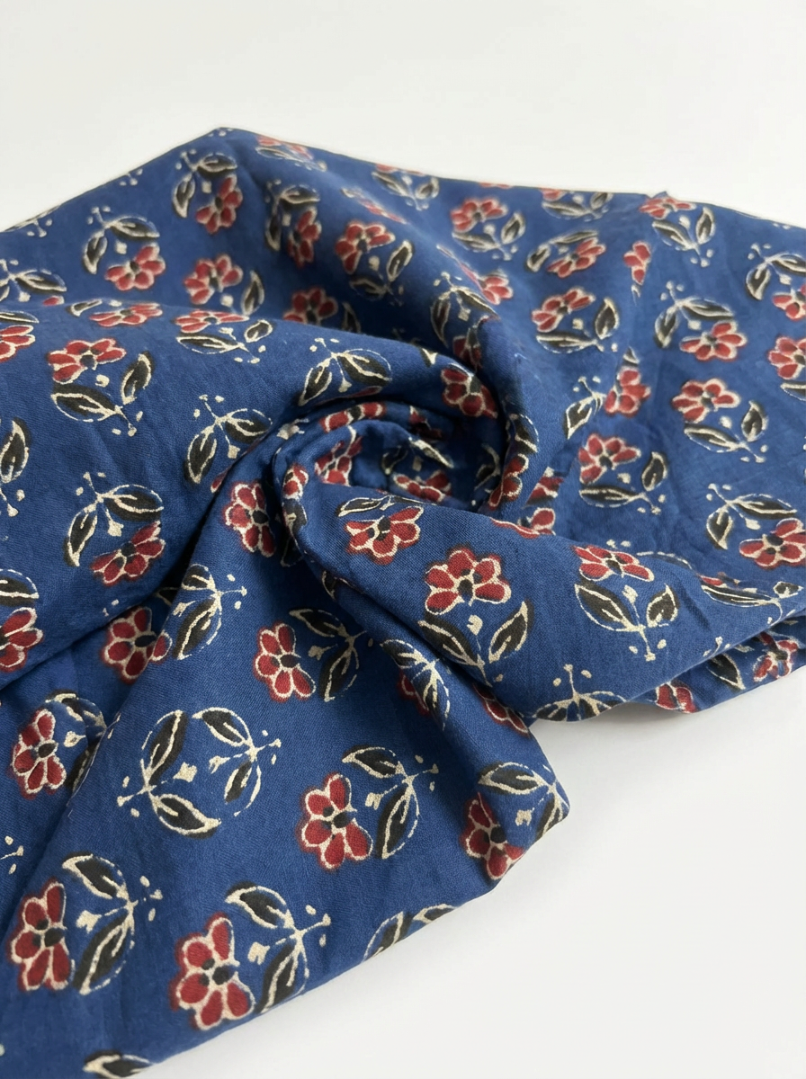 Indigo Bloom Ajrakh-Inspired Cotton Fabric