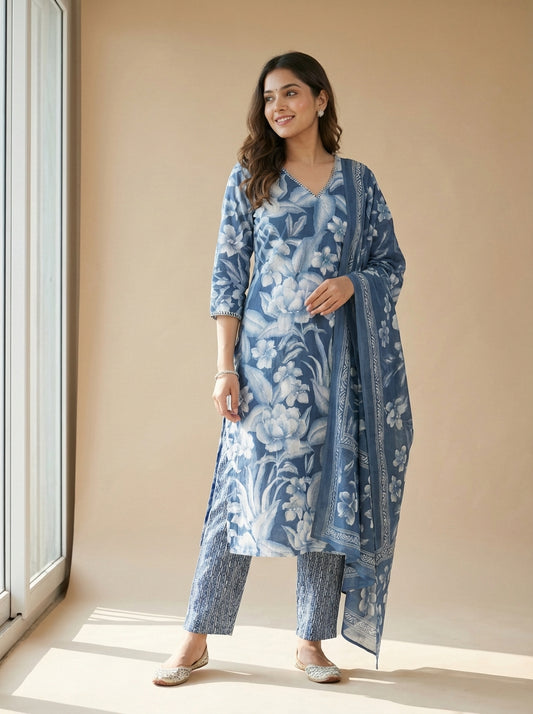 Neel Floral Cotton Suit Set