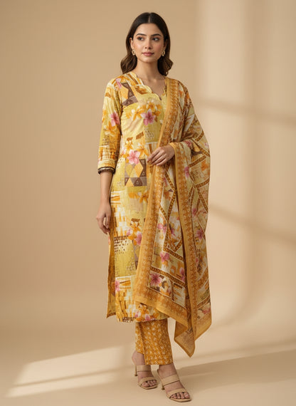 Haldi Garden Cotton Suit Set