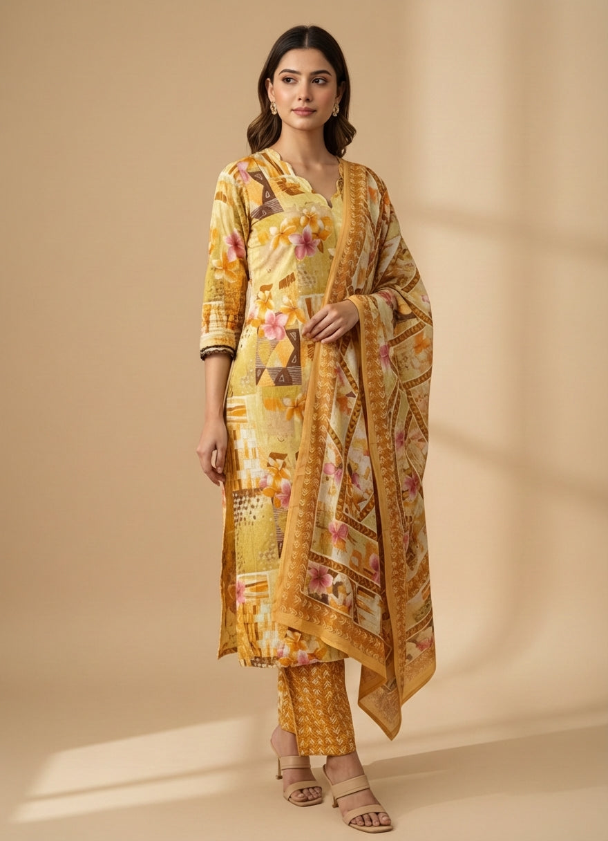 Haldi Garden Cotton Suit Set