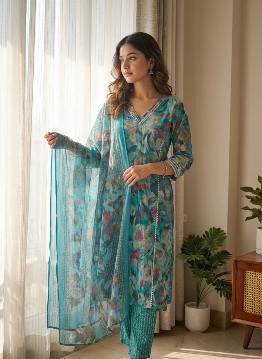 Sukoon Blue Cotton Suit Set