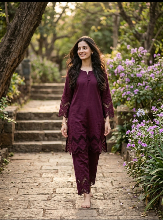 The Wine Mulberry Hakoba Co-Ord Set