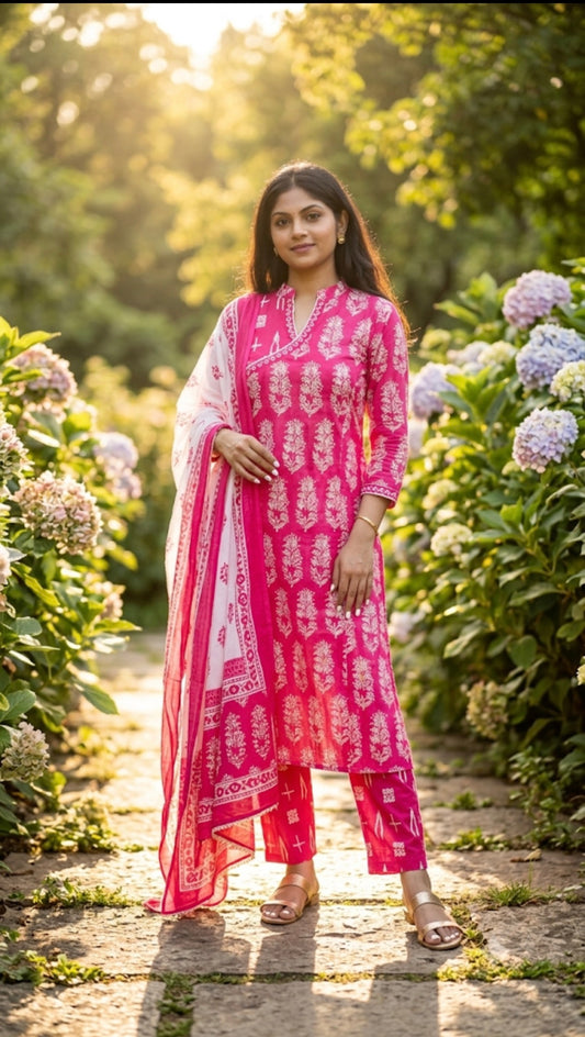 Fuchsia Floral Angrakha Set