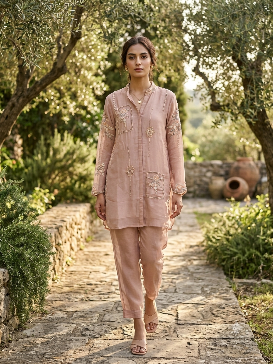 Muted Rose Zardozi & Beadwork Co-ord set