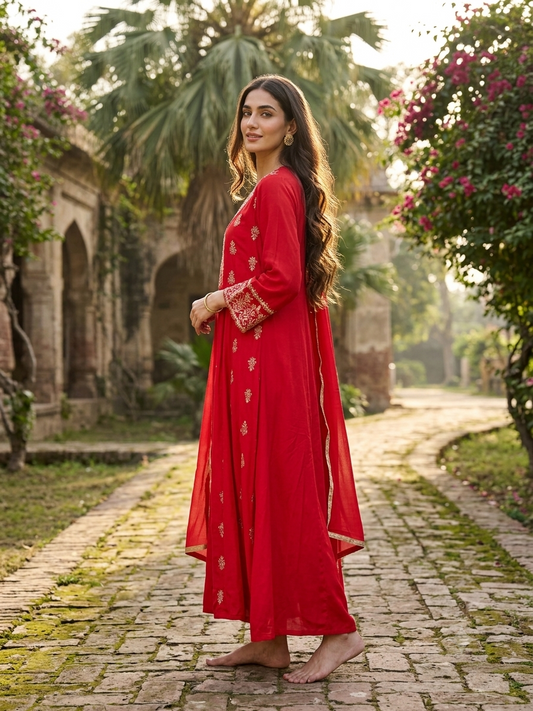❤️ Ruhani Red Embroidered Kurta Set