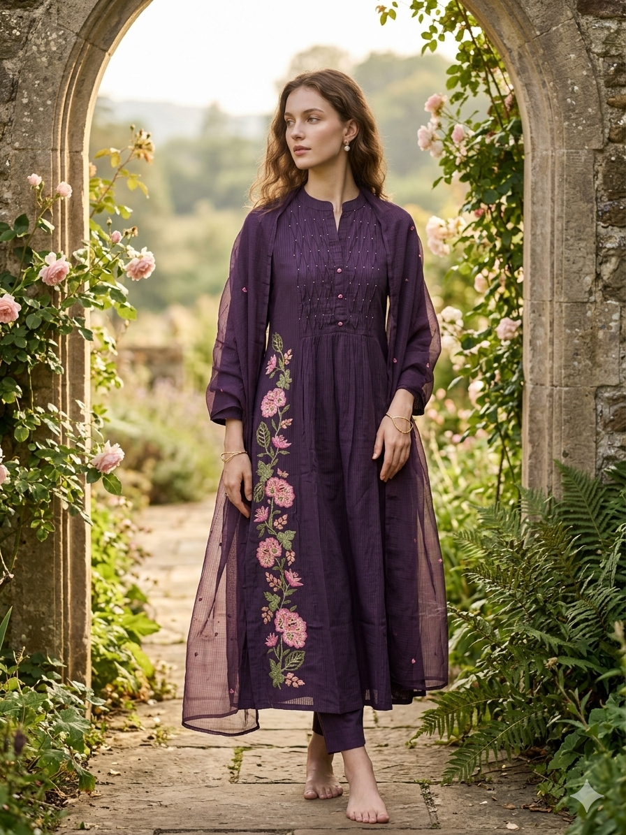 Gitanjali Pintuck & Floral Embroidered Suit Set