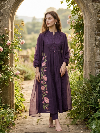 Gitanjali Pintuck & Floral Embroidered Suit Set