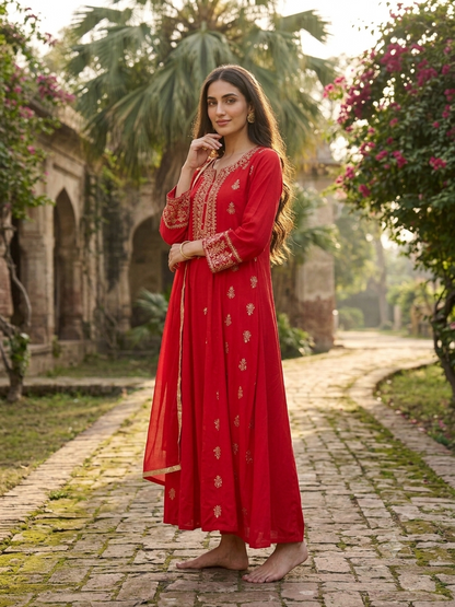 ❤️ Ruhani Red Embroidered Kurta Set