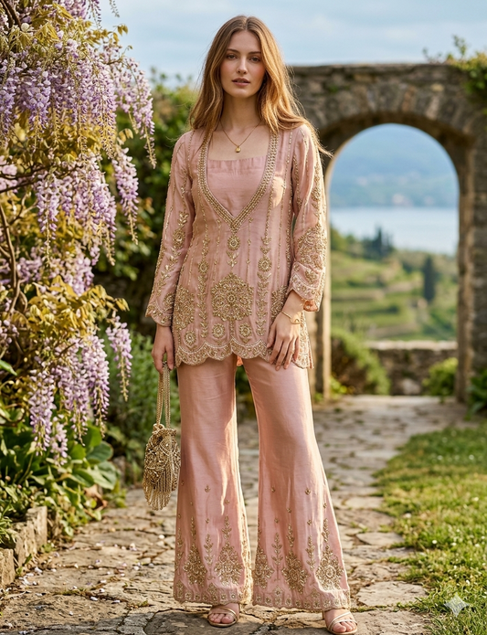 Charu Rose Gold Sharara Set