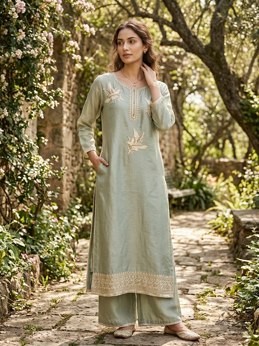 Kashish Sage Embroidered Kurta Set