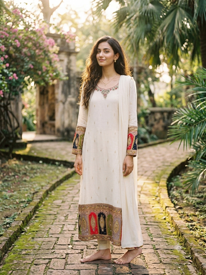 🤍 Ivory Rangoli Embroidered Kurta Set