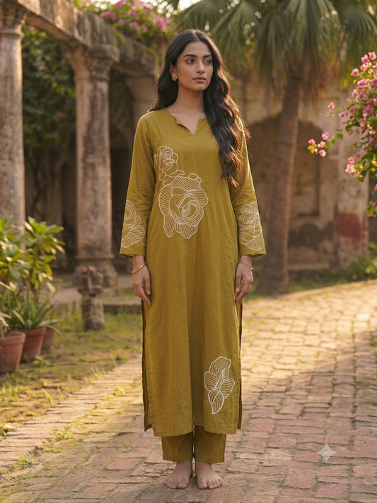 Mehndi Bloom Embroidered Kurta Set 🌿