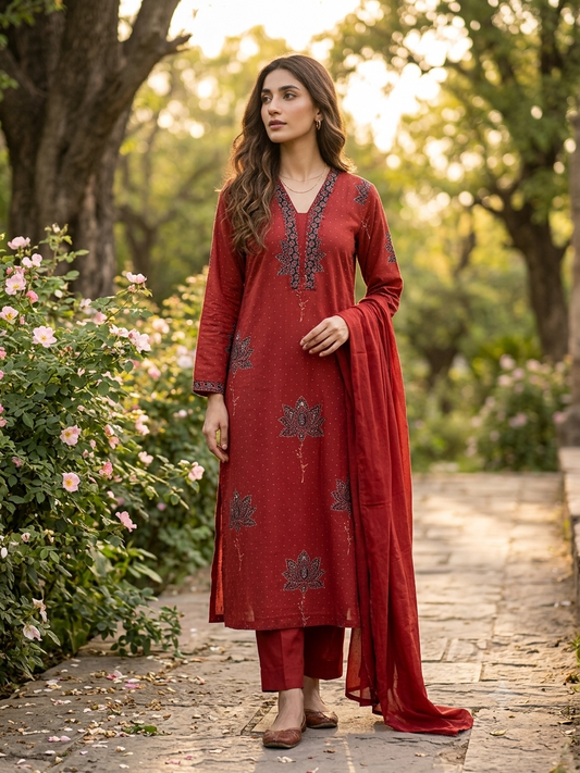 The Brick Red Lotus Ajrakh Kurta Set