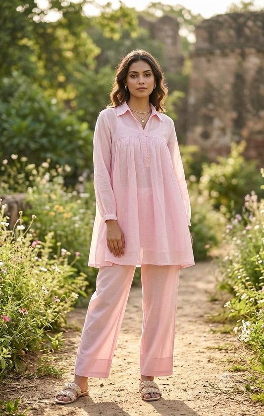 Blush Pink Floral Gathered Farshi Set
