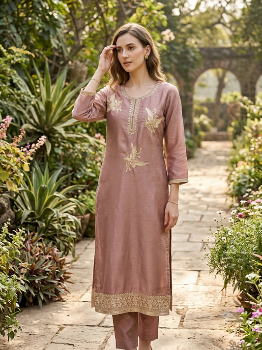 Kashish Mauve Hand-Embroidered Kurta