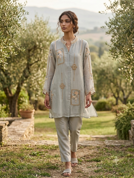 Mint Bloom Zardozi Co-oord set
