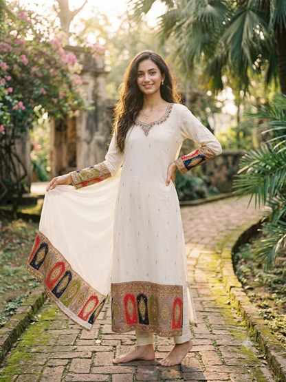 🤍 Ivory Rangoli Embroidered Kurta Set