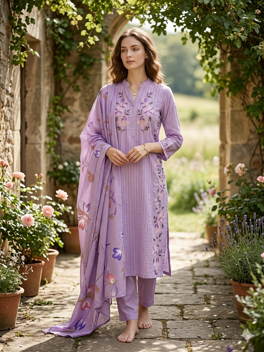 Ira Lilac Pintuck & Embroidered Suit Set