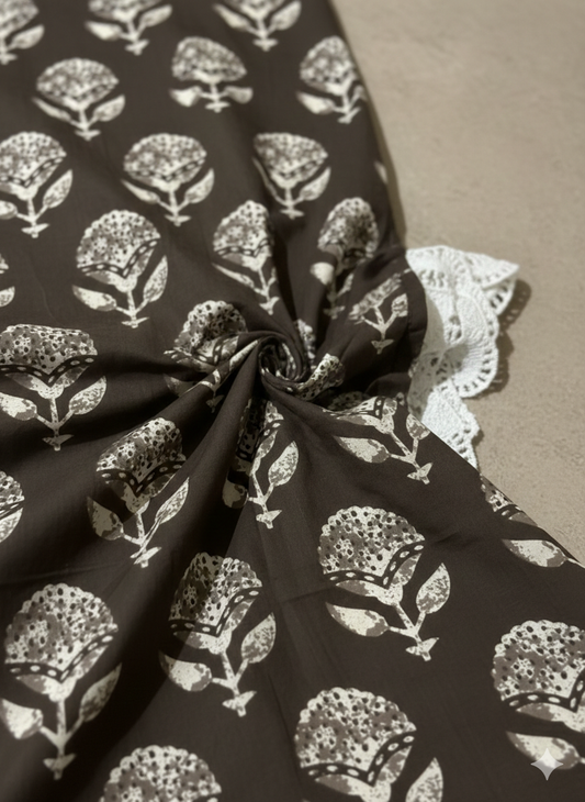 Mocha Ivory Blossom Cotton