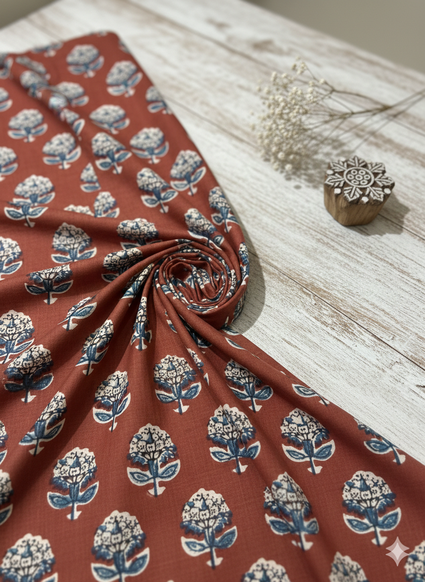 Rust Indigo Buti Cotton