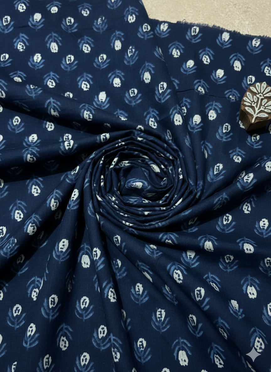 Midnight Indigo Buti Cotton
