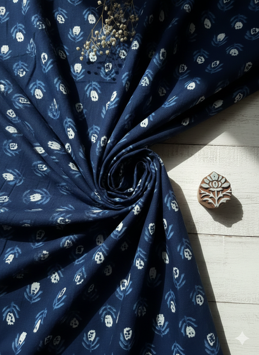 Midnight Indigo Buti Cotton