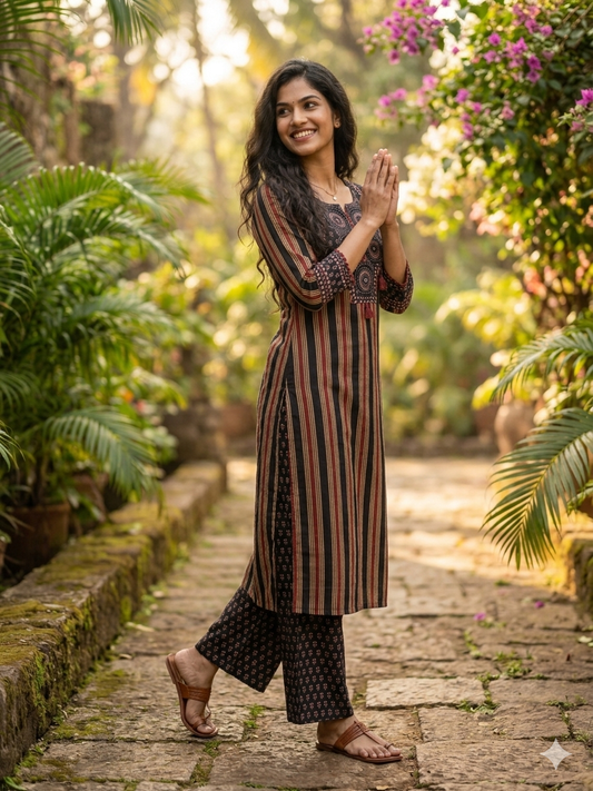 Rustic Charm Striped Suit Set