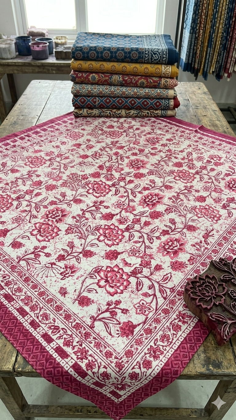 Rosewood Bloom Handblock Fabric 🌸