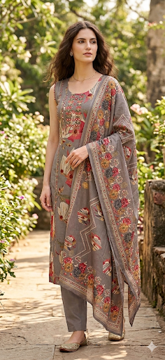 Gulon Mein Rang • Hand-Painted Floral Suit Set
