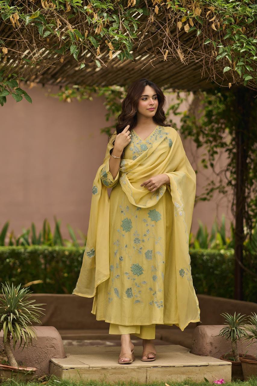 Lemon Bloom Embroidered Suit Set 💛