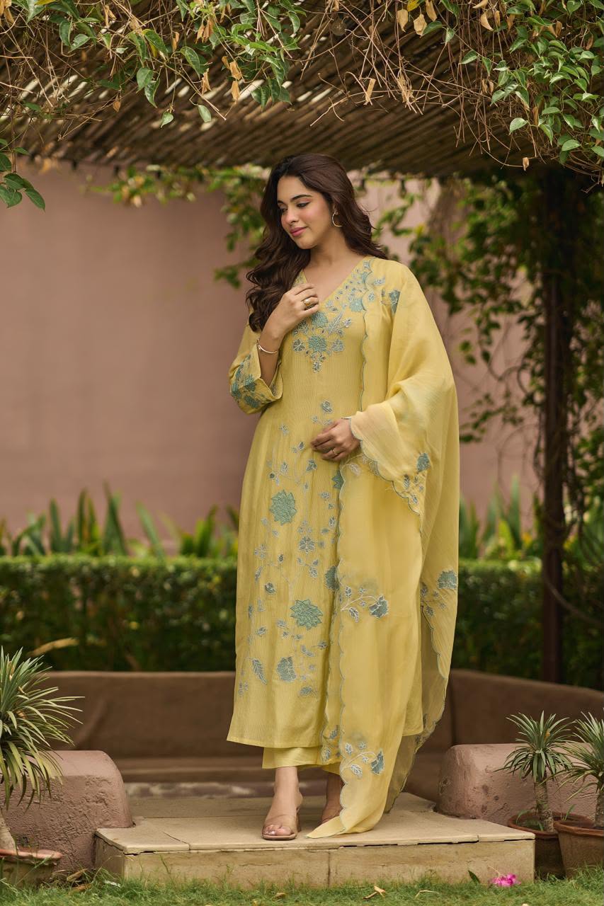Lemon Bloom Embroidered Suit Set 💛