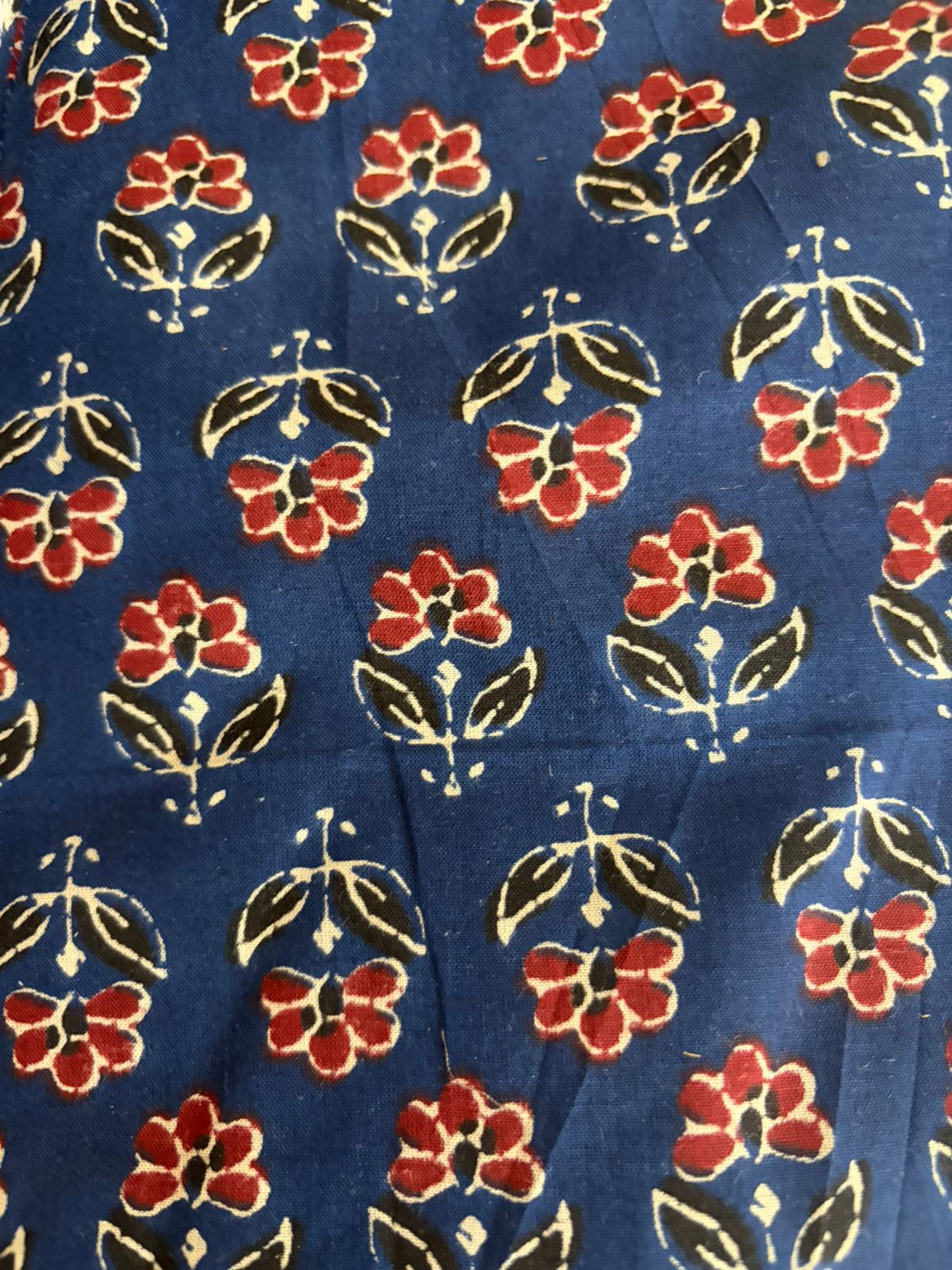 Indigo Bloom Ajrakh-Inspired Cotton Fabric