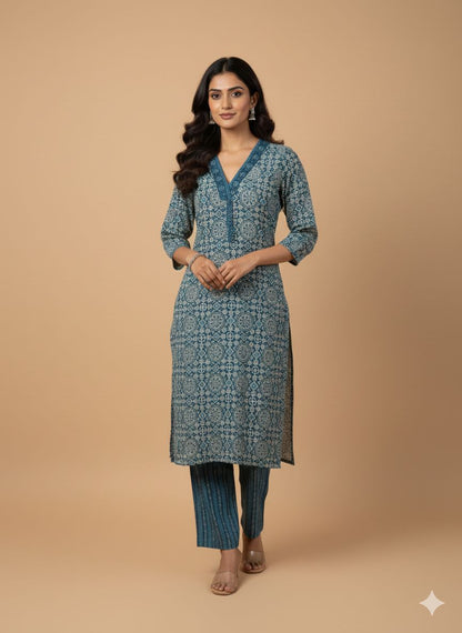 Neelrekha Ajrakh Cotton Coord Set