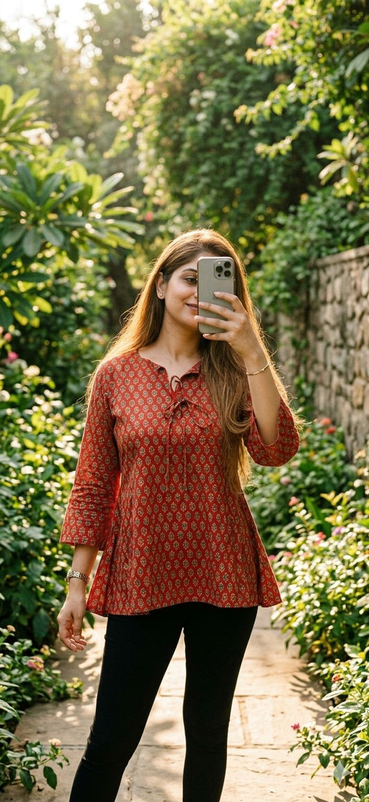 Meher Tie-Neck Flared Tunic
