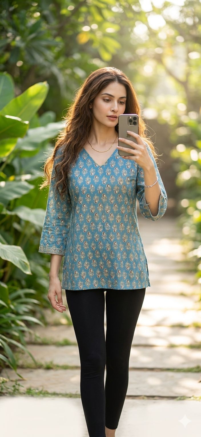 Firdaus V-Neck Ajrakh Kurti